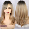 16 Inches Synthetic Platinum Blonde Long Natural Wave Ombre Brown Mixed Color Wigs - MRD Couture International 