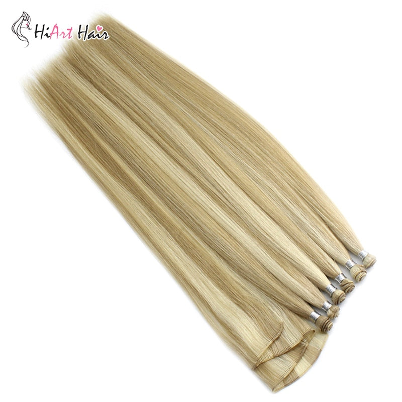 15g/pc Hand Tied Weft Hair Extensions In Human Remy Hair Double Drawn Hair Weft Extension Hand Made Straight Hair 18"-22" inches