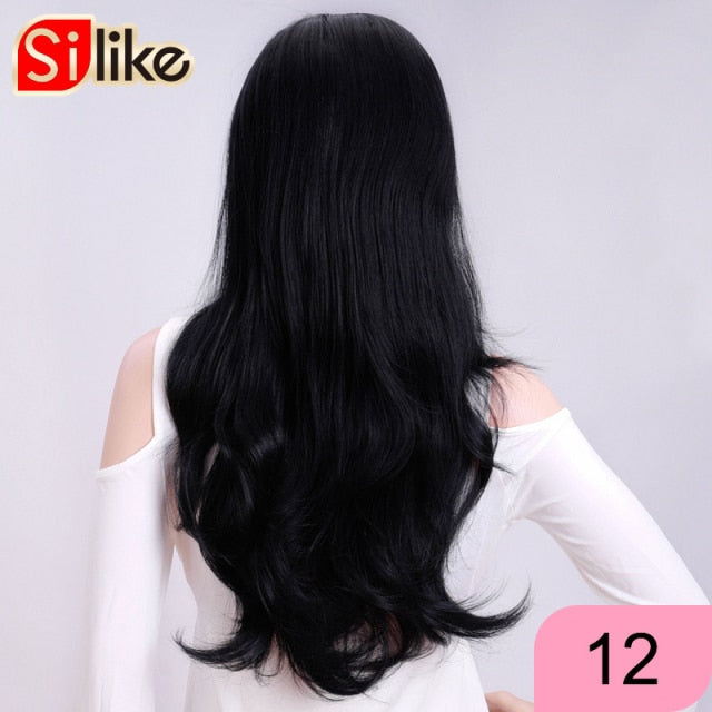 24 Inch Wavy 3/4 Half Wig Long Synthetic Ombre Blonde Wigs Hair Clips 210g