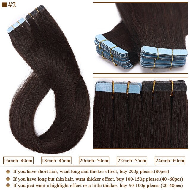 2.5g/pc Natural Hair Extensions Tape In Human Hair Invisible Tape Hair Extensions