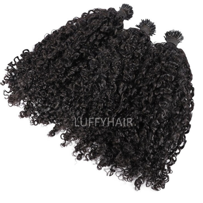 Sassy Curly I Tip Hair Extensions 100 strand Remy Brazilian Microlinks Human Hair Keratin Hair Black Brown Color For Women