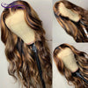 Highlight Lace Frontal Wigs 13x6 180% Brazilian Remy Wavy PrePlucked Highlight Lace Wigs