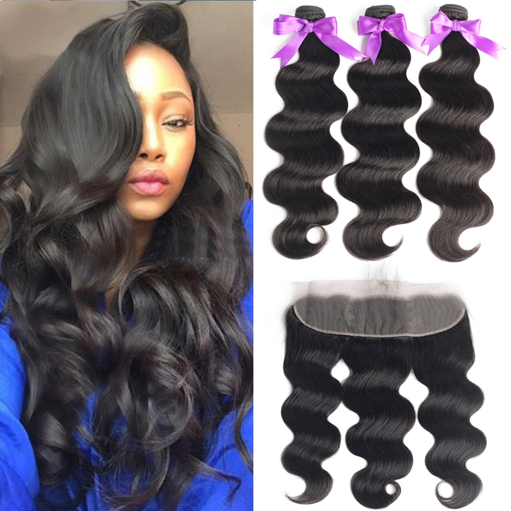Brazilian Body Wave Bundles With Lace Frontal Closure - MRD Couture International 