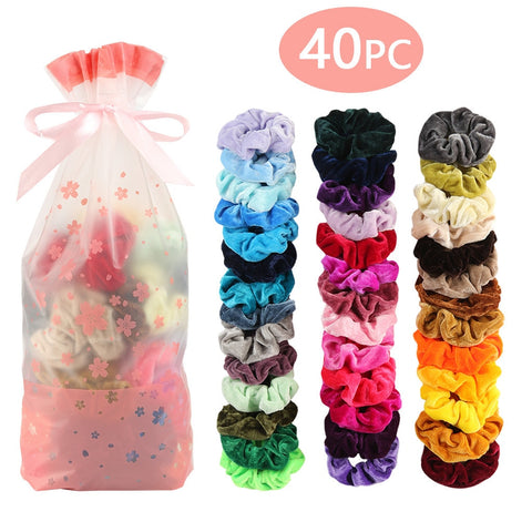 40 Pcs Velvet Hair Accessories Schrunchies Pack 40 - MRD Couture International 