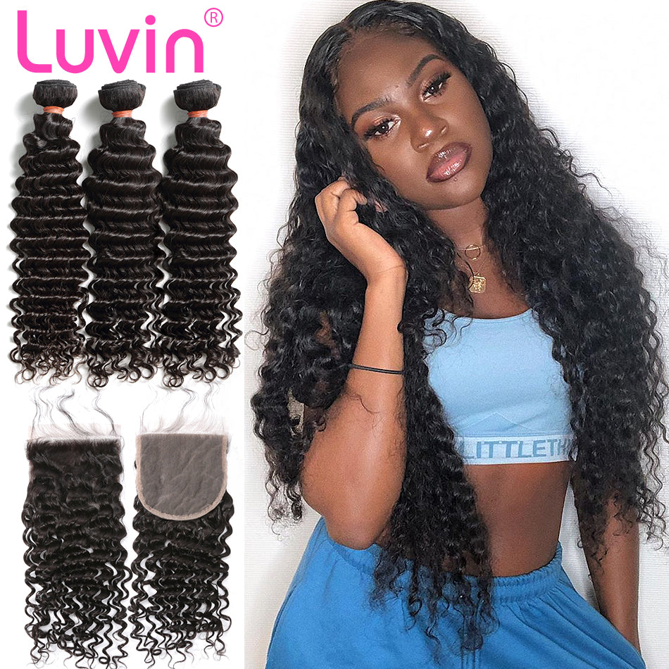 28 to 40 inch 3/4 Bundles With 5x5 Lace Closure 13x4 Frontal Brazilian Human Hair Weave - MRD Couture International 