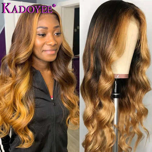 Ombre Honey Blonde Lace Front Wig Body Wave With Highlight - MRD Couture International 