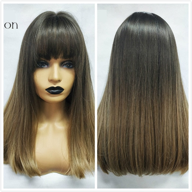 Long Wavy Ombre with Bangs Synthetic Wig