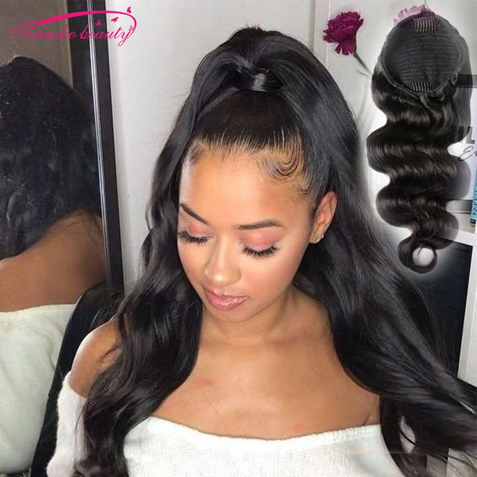Body Wave Ponytail Human Hair Extension Drawstring Clip In Brazilian Remy