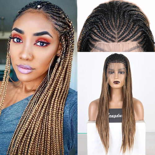 Long Ombre Brown Box Braid Synthetic Wigs - MRD Couture International 