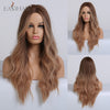 Ombre Brown Light Blonde Platinum Long Wavy Middle Part Hair Synthetic Wig