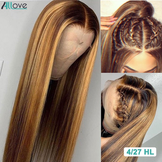 Brazilian Lace Front Honey Blonde Highlight Brown Ombre Human Hair Wig