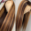 13x6 Straight Honey Blonde Ombre Color Highlight Lace Front Human Hair Wigs Remy Brazilian Pre Plucked Wig