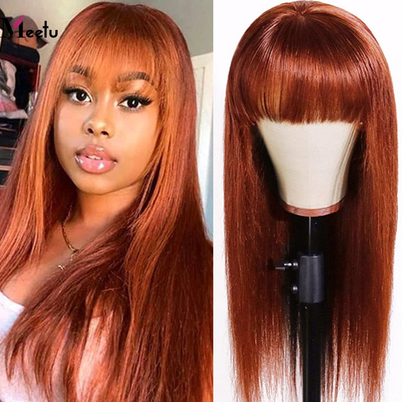 Human Hair Orange Ginger with Bangs Wig