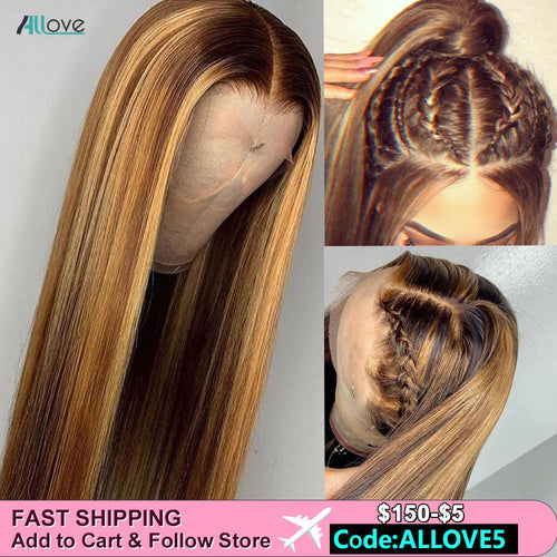Brazilian Lace Front Honey Blonde Highlight Brown Ombre Human Hair Wig