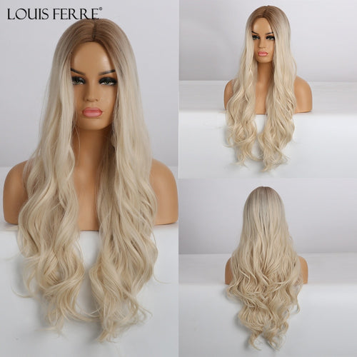 Long Ombre Synthetic Wigs Middle Part Water Wave Wig