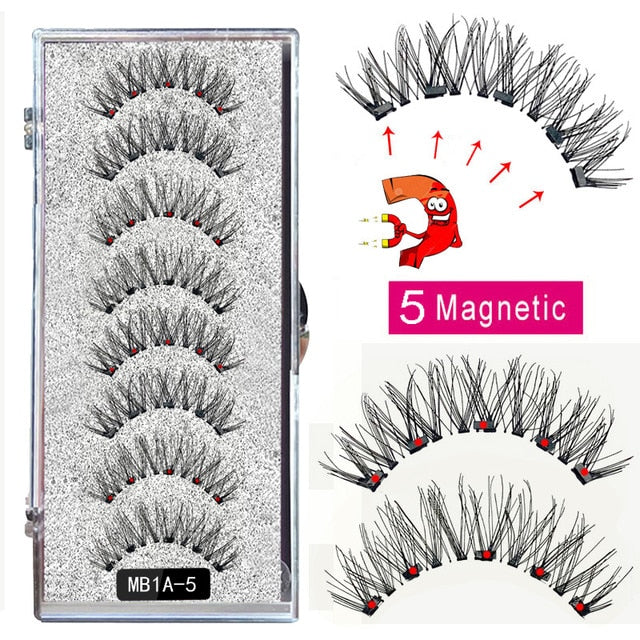 5 Magnetic Eyelash Set Long 3D Mink Magnetic Faux Thick False Eyelashes