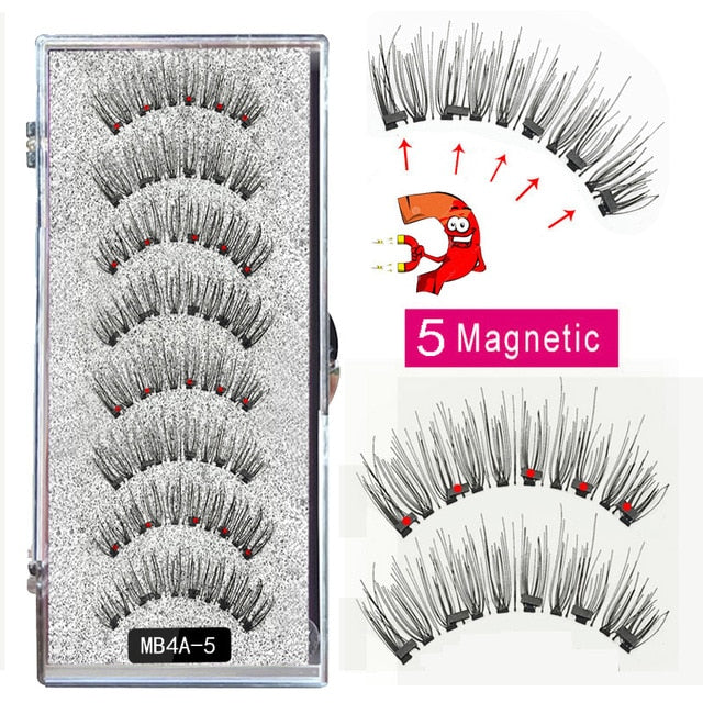 5 Magnetic Eyelash Set Long 3D Mink Magnetic Faux Thick False Eyelashes