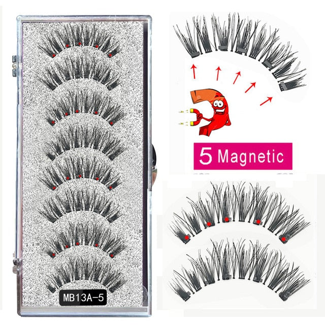5 Magnetic Eyelash Set Long 3D Mink Magnetic Faux Thick False Eyelashes