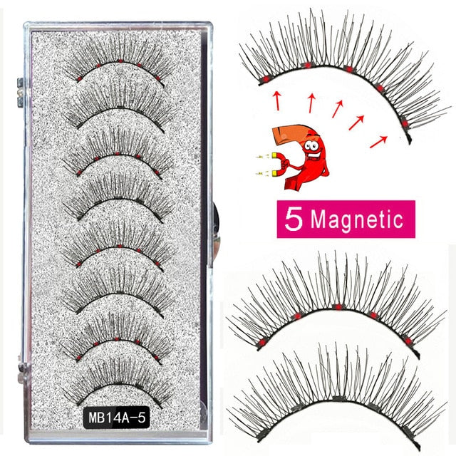 5 Magnetic Eyelash Set Long 3D Mink Magnetic Faux Thick False Eyelashes