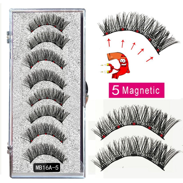 5 Magnetic Eyelash Set Long 3D Mink Magnetic Faux Thick False Eyelashes