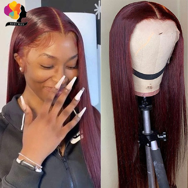 Peruvian Straight Hair Lace Front Wig Human Hair Wigs Burgundy Pre-Plucked 180% Remy Hair