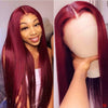 Peruvian Straight Hair Lace Front Wig Human Hair Wigs Burgundy Pre-Plucked 180% Remy Hair