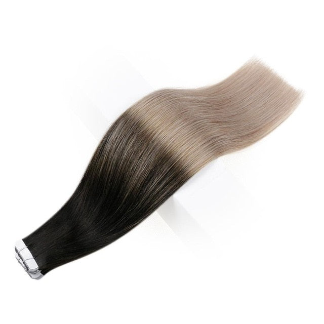 Tape in Human Hair Extensions Ombre 40pcs 100g Balayage Seamless Blonde Remy Extensions