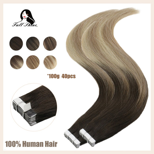 Tape in Human Hair Extensions Ombre 40pcs 100g Balayage Seamless Blonde Remy Extensions