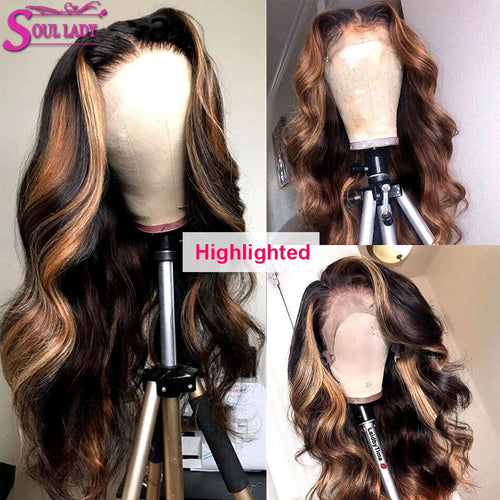 Brown Highlight Lace Front Human Hair Wigs Body Wave 1b 27 Ombre Blonde Lace Front Human Hair Raw Indian Wig