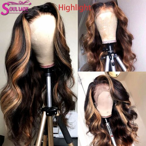 Brown Highlight Lace Front Human Hair Wigs Body Wave 1b 27 Ombre Blonde Lace Front Human Hair Raw Indian Wig