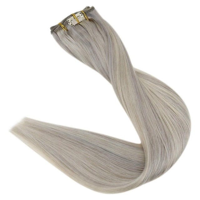 Clip on Human Hair Extensions Balayage Ombre Blonde Black 7pcs 100g Double Weft 100% Remy