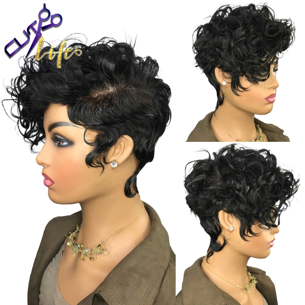 4X4 Lace Closure Wig Curly 250% Short Bob Pixie Cut Lace Front Human Hair Preplucked Indian Remy Wig