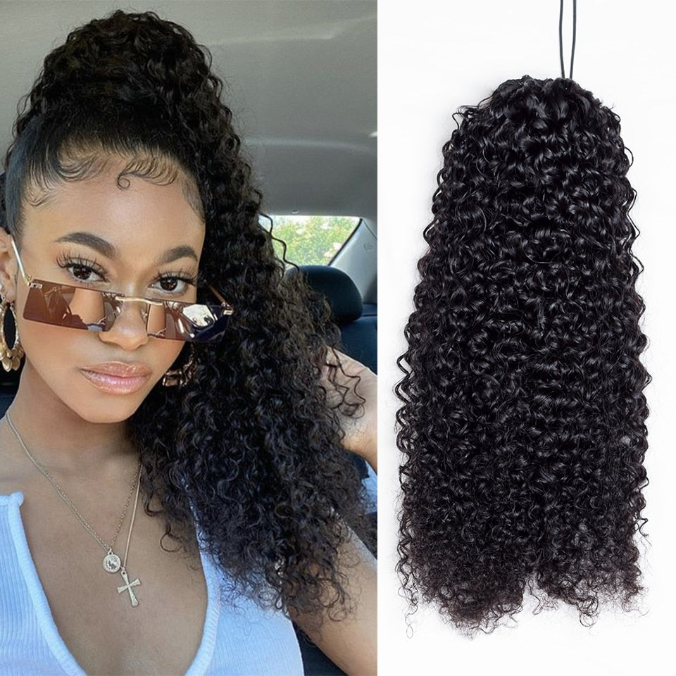Kinky Curly Drawstring Ponytail Brazilian Remy 150g 4 Combs