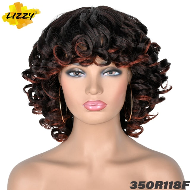 Short Hair Afro Curly Wig With Bangs Synthetic Shoulder Length Natural Wig