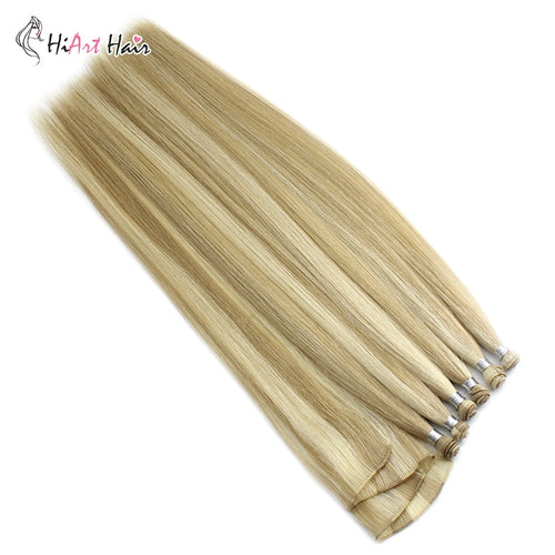 15g/pc Hand Tied Weft Hair Extensions In Human Remy Hair Double Drawn Hair Weft Extension Hand Made Straight Hair 18