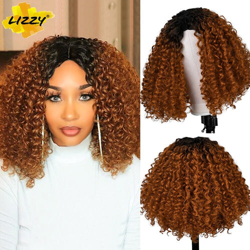 Kinky Curly Bob Wig Soft Synthetic Water Wave Ombre Glueless Wig