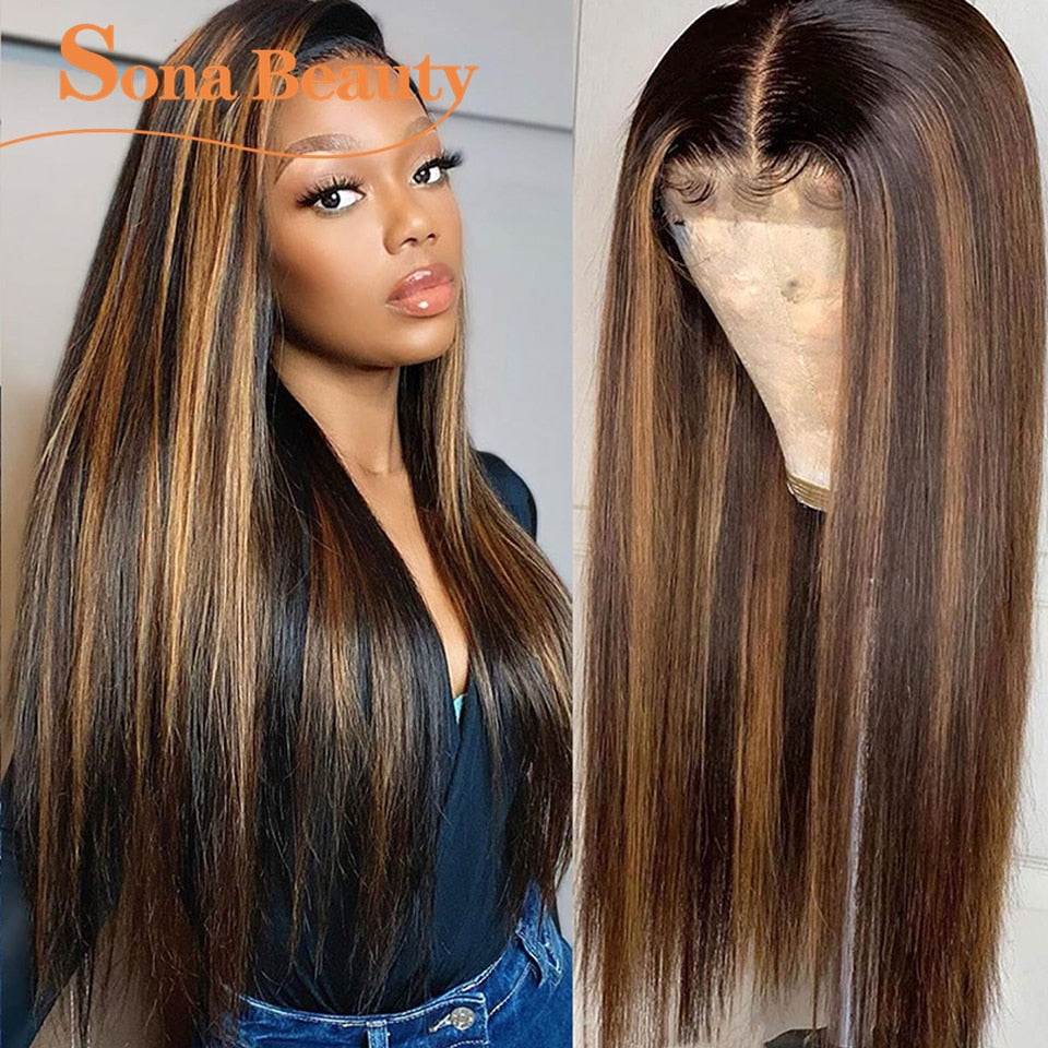 #4/30 Highlight Wig ombré Colored Lace Front Human Hair Wigs Pre Plucked