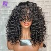 Loose Curly Remy Brazilian Human Hair Wigs with Bangs 180 Density