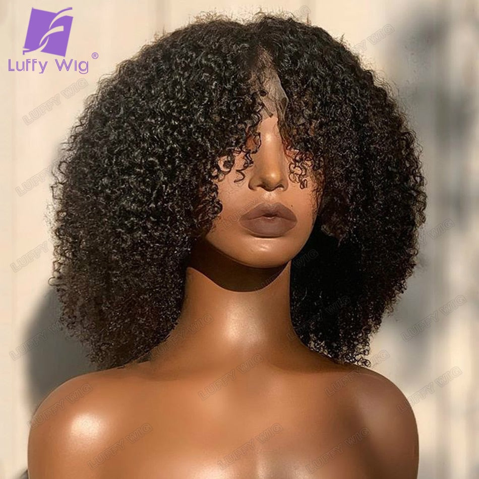 Human Hair Wigs With Bangs Brazilian Kinky Curly Wig 200% Density Remy Hair