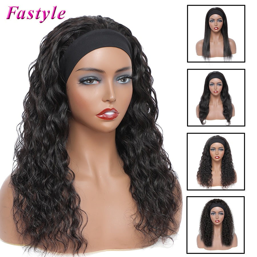 Human Hair Headband Wigs Water Wave Deep Body Wave Kinky Curly 180% Density Wig