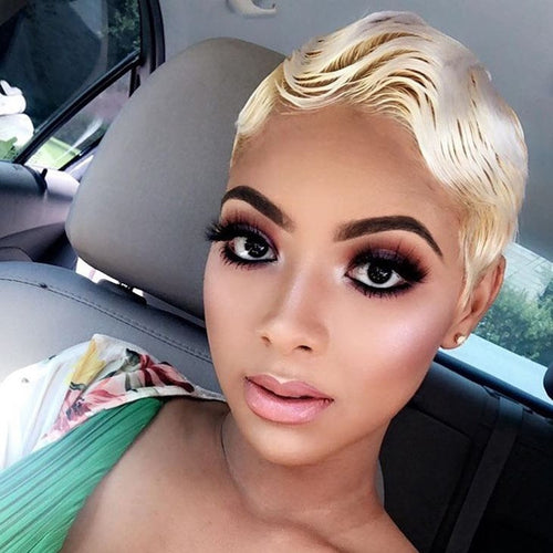 Brazilian Remy Short Lace Front Human Hair Wig Ombre Blonde