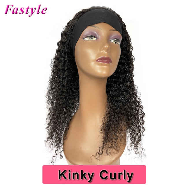 Human Hair Headband Wigs Water Wave Deep Body Wave Kinky Curly 180% Density Wig