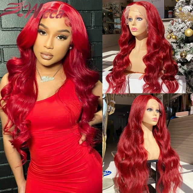 Colored Red Human Hair Wigs For Women Brazilian Remy 13*4 Lace Front Wigs 180% Red Straight/Body Wave Lace Front Human Hair Wigs