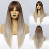 Synthetic Wigs with Bangs Long Straight Ombre Hair Wigs
