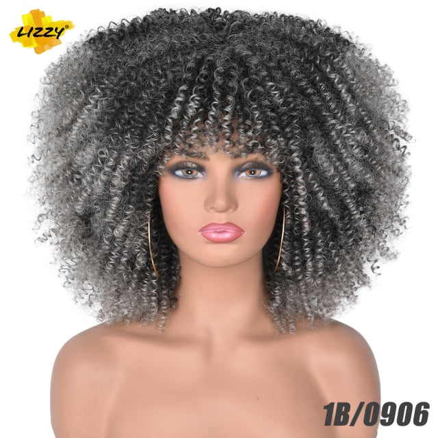 Short Afro Kinky Curly Wigs With Bangs Synthetic Wig