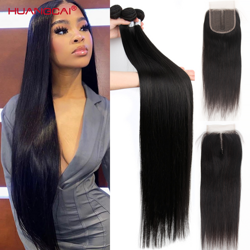 36-40 Inches Long Straight Bundles With Closure Human Hair Brazilian Hair Weave Bundles Straight Remy Hair