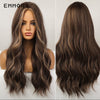 Long Wavy Ombre Brown with Blonde Synthetic Wigs Natural Hair Heat Resistant Fiber Hair Wig