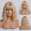 Pink Bob Synthetic Wigs with Bangs Natural Wave Hair Medium Length Heat Resistant