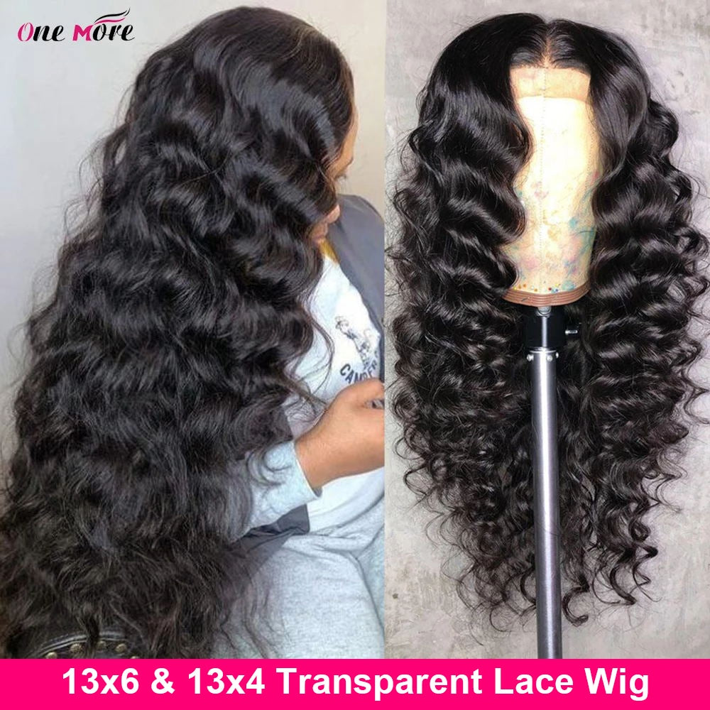 Brazilian Loose Deep Wave Lace Frontal Transparent Human Hair Wigs  Loose Wave 180% Density
