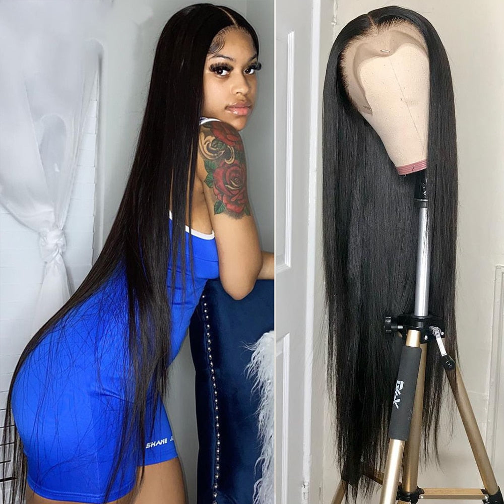 40 Inch Lace Front Bone Straight Human Hair Wigs for Black Women Pre Plucked Brazilian Virgin 13x4 HD Full Lace Frontal Wig